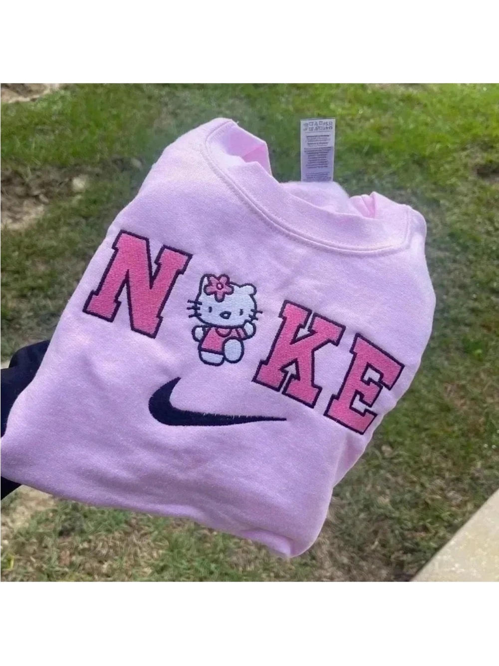 Hello Kitty Pink Crewneck Sweatshirt with Black Swoosh